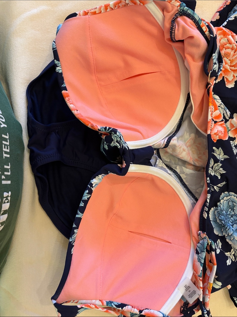Floral Navy Tankini Bikini Set with Coral & Light Blue Blooms - Picture 3 of 6
